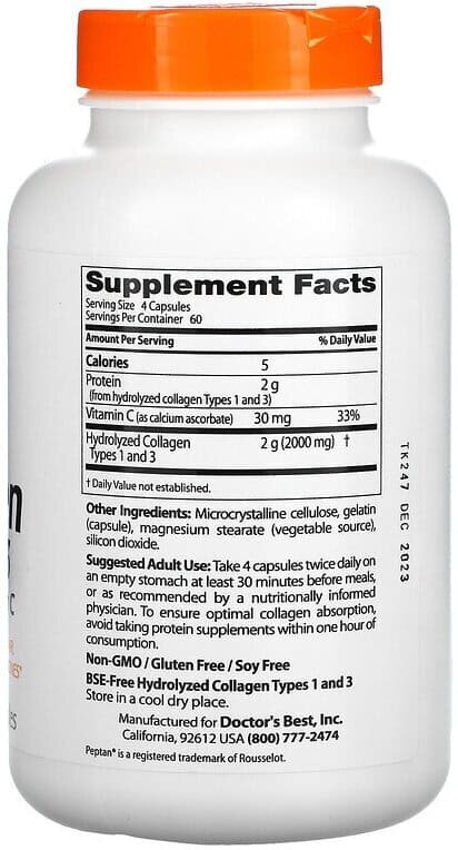 Картинки Doctor's Best Collagen Types 1 and 3 with Peptan and Vitamin C 500 мг 240 капсул