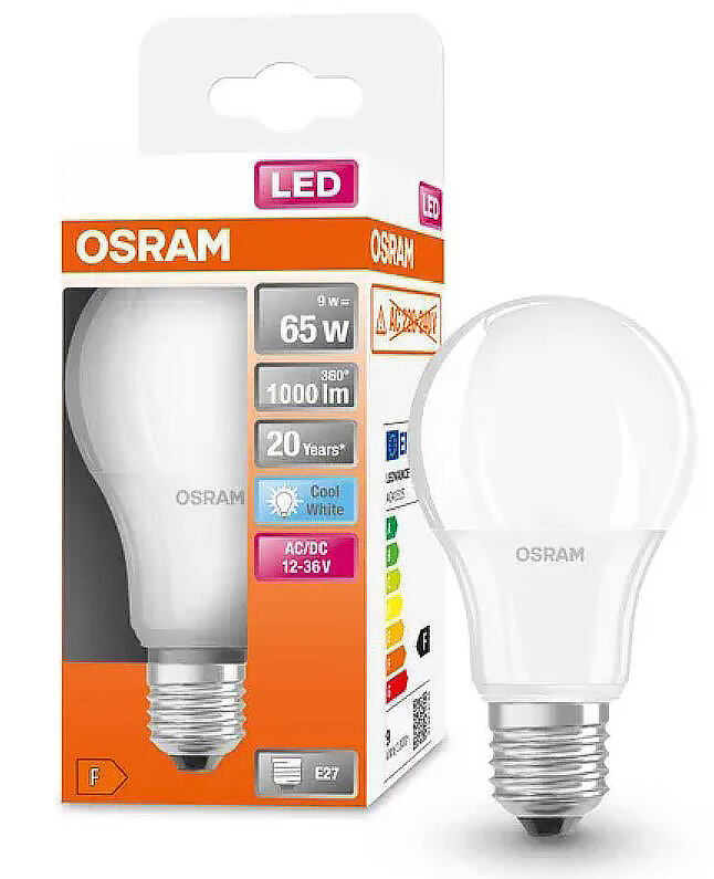 5шт/уп. Лампа LED Низковольтная Груша 9W 12-36V E27 1000Лм 4000К Угол 200 град. D-60mm L-118mm Свет Дневной белый OSRAM, уп. 5шт