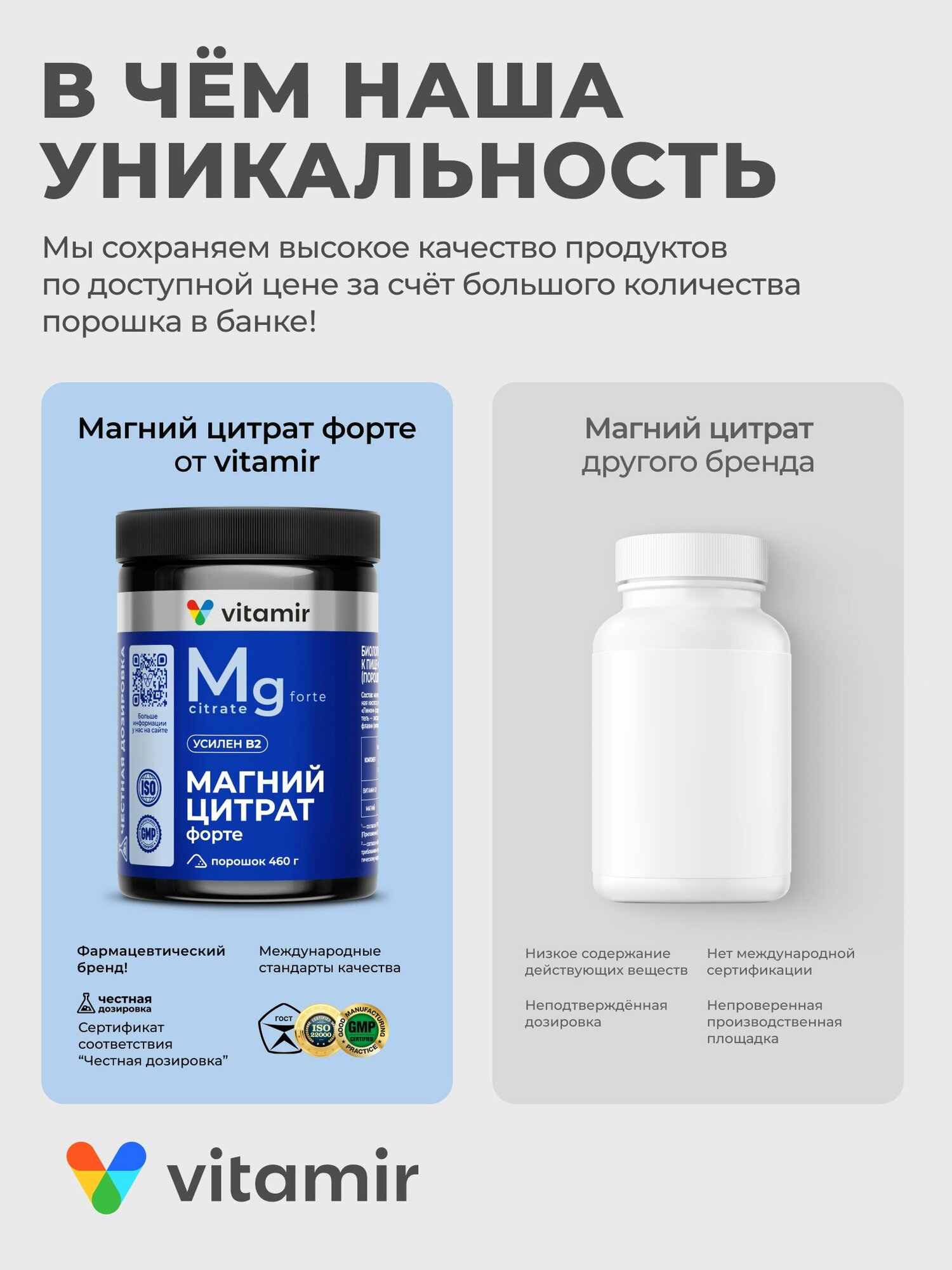 Магний цитрат форте 400 мг VITAMIR PRO / Магний порошок, бад антистресс для нервной системы / 460 г — фото 1