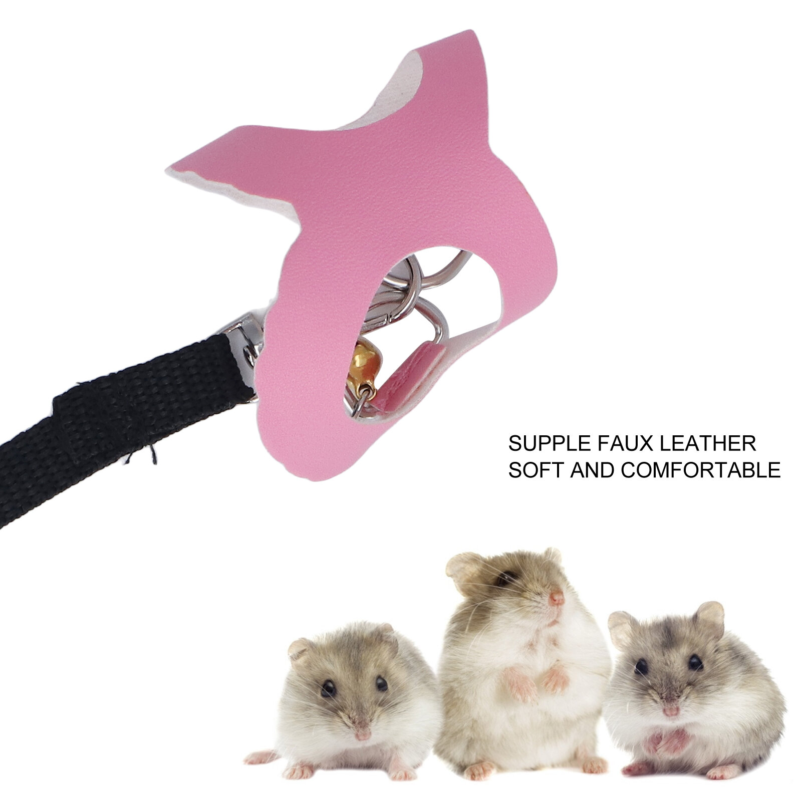 Комплект из шлейки и поводка для хомяка искусственная кожа мягкий удобный для ношения жилет для выгула крыс и поводок с колокольчиками розовый