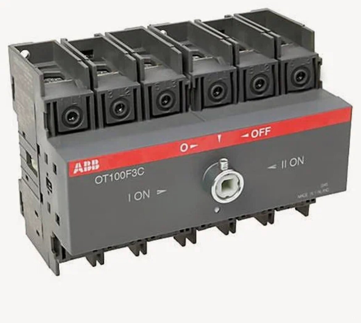 Рубильник реверсивный ABB OT100F3С 100А 3х полюсный, с красной ручкой