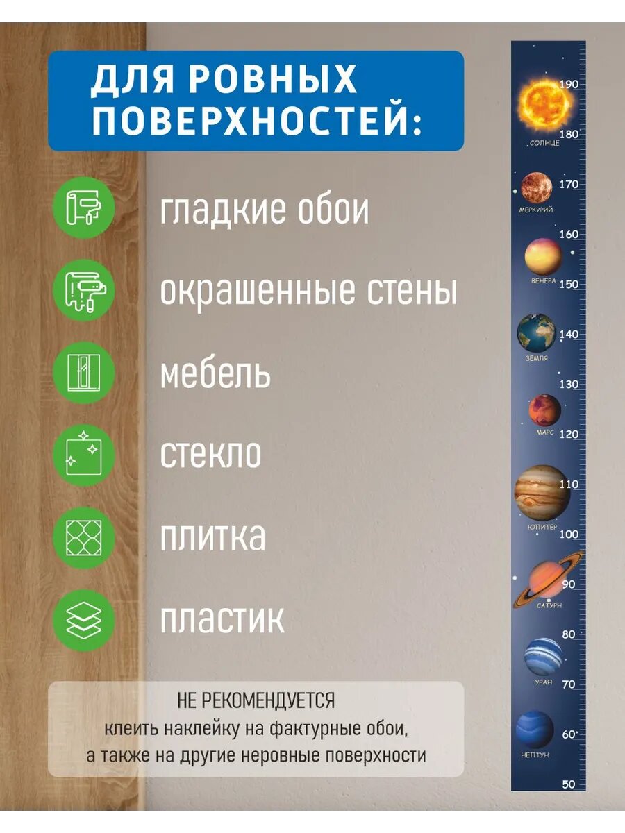 Ростомер детский на стену Космос Наклейка ростомер Ростомер в детскую комнату — фото 1