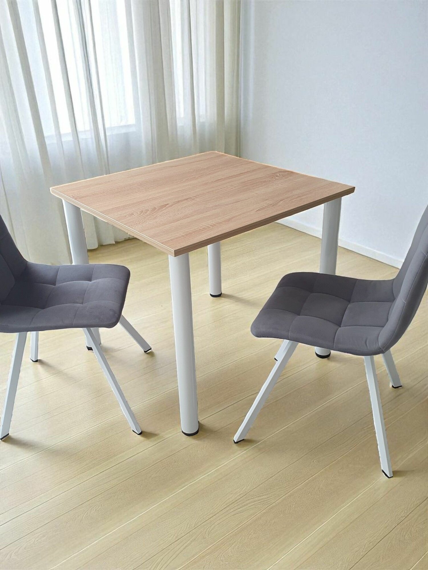 Стол компьютерный/ цвет Дуб Сонома, 80*80 см. Ножки белые.