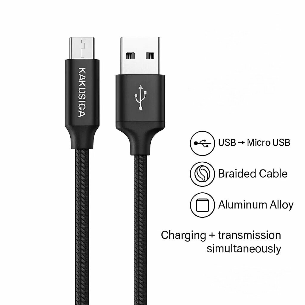 Кабель KAKUSIGA Fast Charging, для зарядки, USB-micro, 1 м, черный