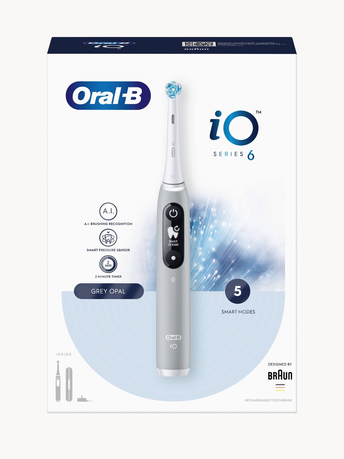 Электрическая зубная щётка Oral-B iO Series 6 Grey Opal Braun, серый цвет, дорожный футляр, насадки Ultimate Clean (4 шт)