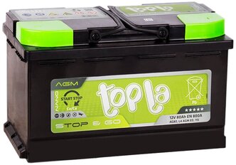 Аккумулятор автомобильный Topla AGM Stop&Go 800 А обр. пол. 80 Ач (114080/L4 AGM ) АКБ для авто