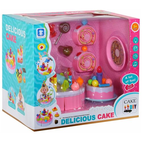 фото Игровой набор для детей игрушечный тортик с аксессуарами, световые, звуковые эффекты, 30*19,5*26,5 см компания друзей