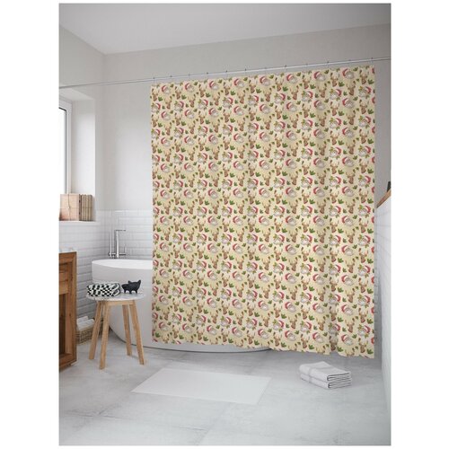 фото Штора для ванной joyarty дед мороз в листьях 180х200 (sc-78628)