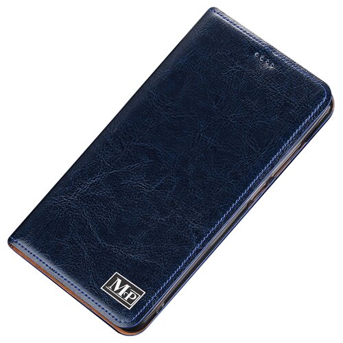 фото Чехол-книжка mypads premium для xiaomi pocophone f1 из качественной натуральной мраморной кожи буйвола прошитый элегантной прострочкой синий с магнитной крышкой