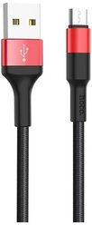 Data кабель USB HOCO X26 micro usb, 1 метр, черно-красный