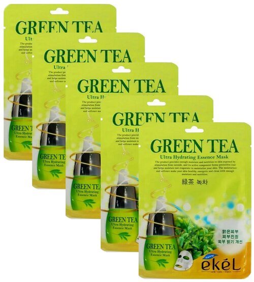 Ekel Ultra Hydrating Essence Mask Green Tea Маска тканевая Зеленый чай, 150 г, 5 шт. по 25 мл