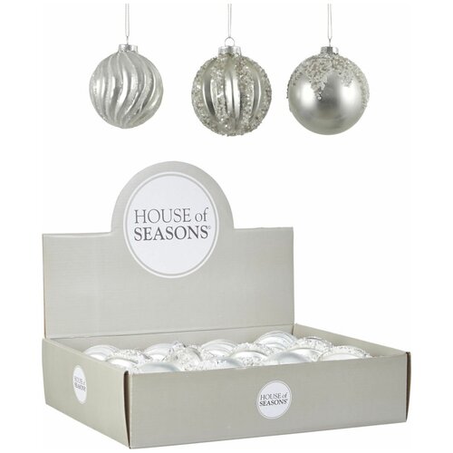 фото Набор елочных шаров house of seasons 84241, серебристый, 8 см, 12 шт.
