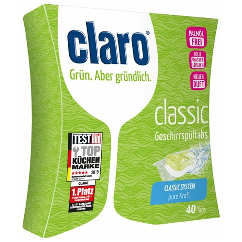 CLARO Classic Tabs Таблетки для мытья посуды в посудомоечных машинах / 40 шт.