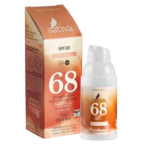 Sativa крем №68 Rose Beige SPF 30, 30 мл вв крем ухаживающий 66 rose beige spf 15 30 мл