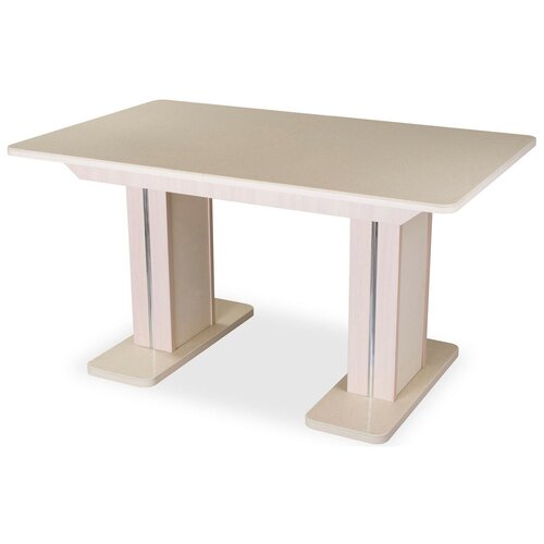 фото Стол кухонный домотека румба пр-2 км 05-2 км, раскладной, дхш: 140 х 85 см, длина в разложенном виде: 190 см, 06/мд бежевый/молочный дуб 05-2 мд/кр км 06 молочный дуб/кремовый/бежевый камень