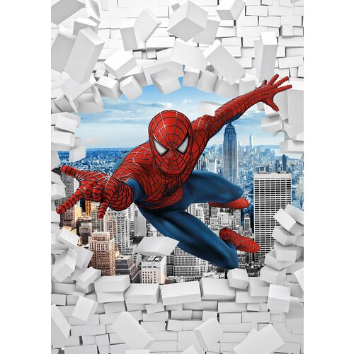 Моющиеся виниловые фотообои Человек-паук. Сквозь стену 3D детские, 200х280 см