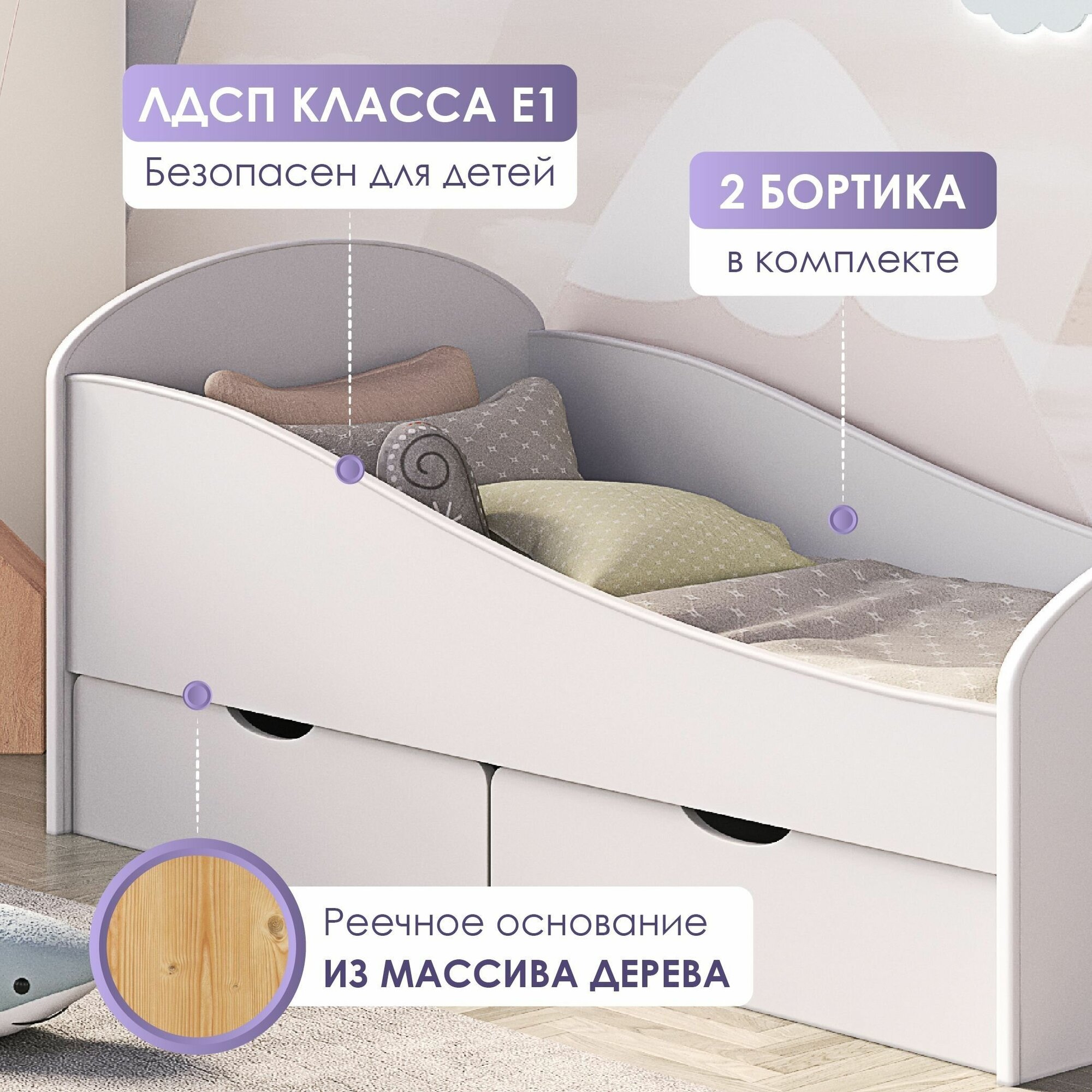 Кровать детская от 2 лет 160х80 см с матрасом, цвет Белый, с защитными бортиками, кровать односпальная подростковая, тахта кровать - фотография № 2