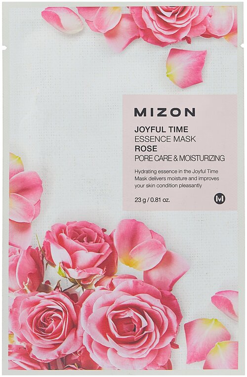 Mizon Joyful Time Essence Mask Rose тканевая маска с экстрактом лепестков розы, 23 г, 30 мл