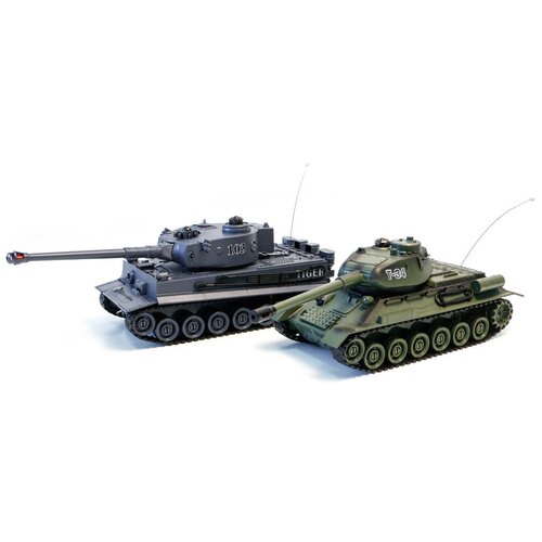 Набор техники Zegan Тигр 1 + T-34 (99824), 1:28, 25 см, серый/зеленый танковый бой т34 vs tiger на радиоуправлении 2 танка свет и звук