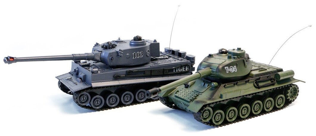 Набор техники Zegan Тигр 1 + T-34 (99824), 1:28, 25 см, серый/зеленый