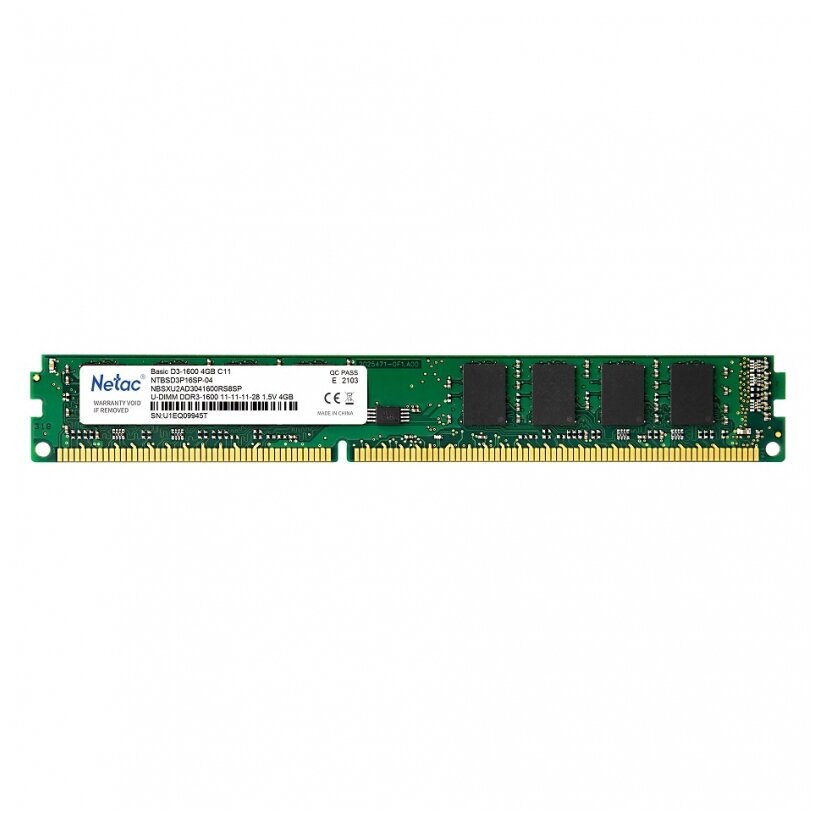 Оперативная память NETAC DDR3 4Gb 1600MHz pc-12800 (NTBSD3P16SP-04)