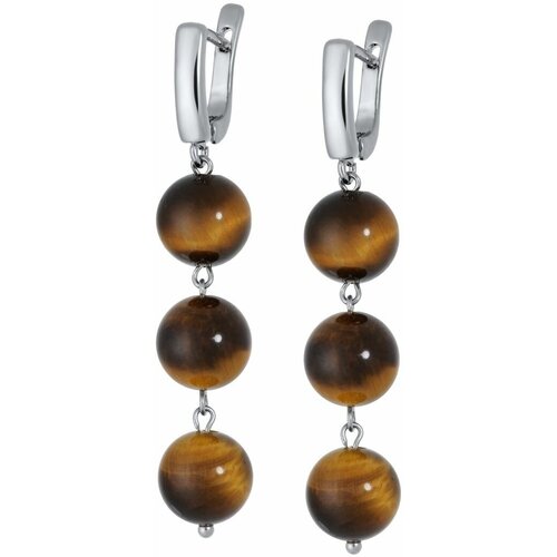 Серьги с подвесками Koshika, тигровый глаз, размер 10 мм, коричневый