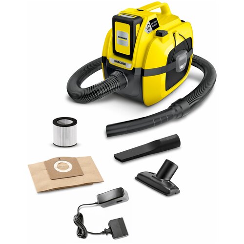 Профессиональный пылесос KARCHER WD1 Compact Battery Set, 230 Вт, желтый/черный