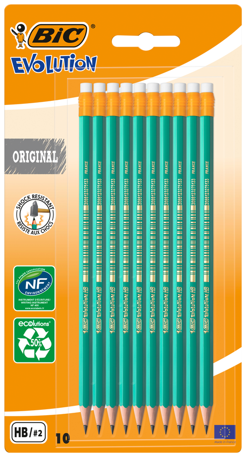 BIC Набор чернографитных карандашей Evolution Original с ластиками 10шт зеленый 10 шт.