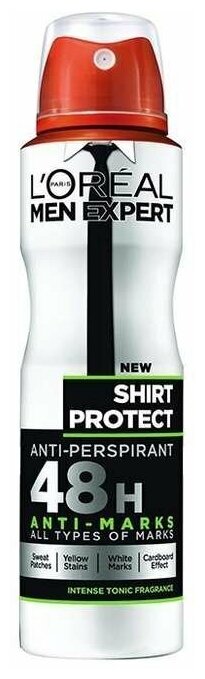 L'Oreal Paris Men Expert Дезодорант-спрей Anti-Perspirant Shirt Protect защита рубашки 48 часов 150 мл (из Финляндии)