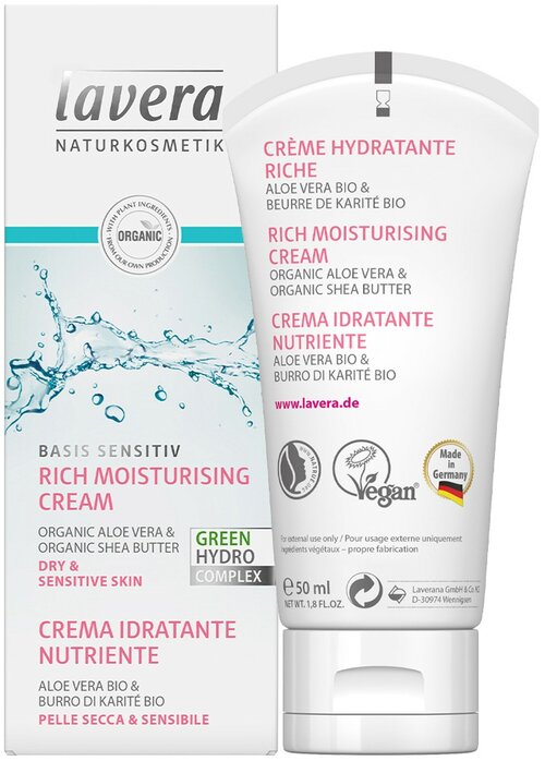 Lavera Basis Sensitiv Rich Moisturizing Cream Насыщенный увлажняющий био-крем для лица для сухой и чувствительной кожи, 50 мл