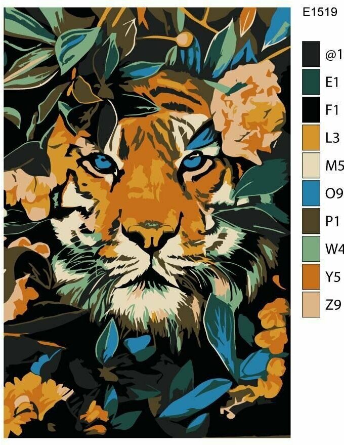 Детская картина по номерам E1519 "Тигр в раю диких джунглей" 20x30