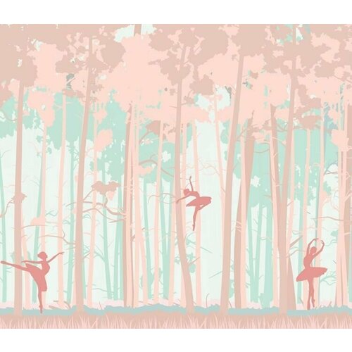 Моющиеся виниловые фотообои Стилизованный лес с балеринами детские, 300х260 см детские фотообои сказочный лес с бабочками 300х260 см