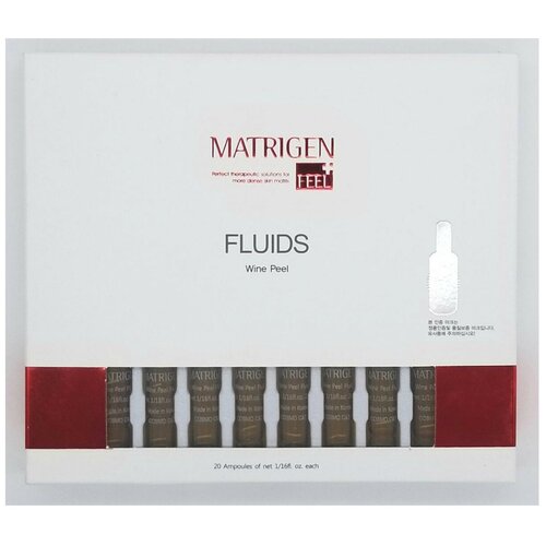 Matrigen Wine Peel Fluids Отшелушивающая / очищающая / винная сыворотка - флюид с гликолевой кислотой / для чистки лица / под / для мезороллера и дермапен / 20 ампул х 2 мл