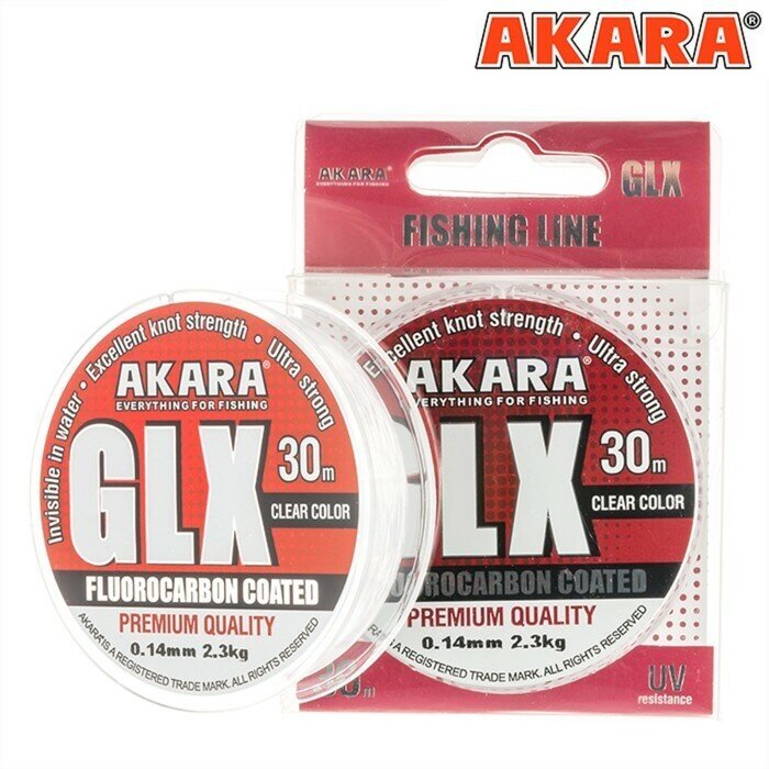 Akara Леска Akara GLX Premium Clear, диаметр 0.18 мм, тест 3.65 кг, 30 м, прозрачная