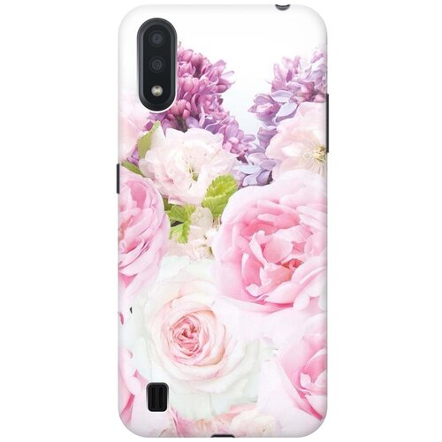 фото Ультратонкий силиконовый чехол-накладка для samsung galaxy a01 с принтом "розовый букет" gosso