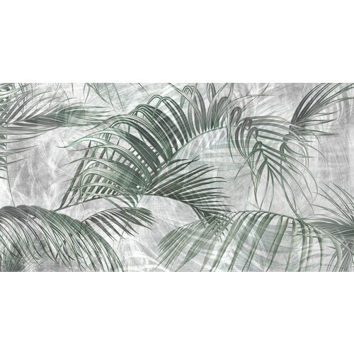 Моющиеся виниловые фотообои GrandPiK Пальмовые листья на сером фоне, 450х240 см моющиеся виниловые фотообои grandpik пальмовые листья на сером фоне 300х300 см