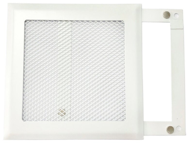 Вентиляционная решетка на магнитах 200х200 мм. (РП200 сетка) металлическая белая матовая решетка с москитной сеткой.