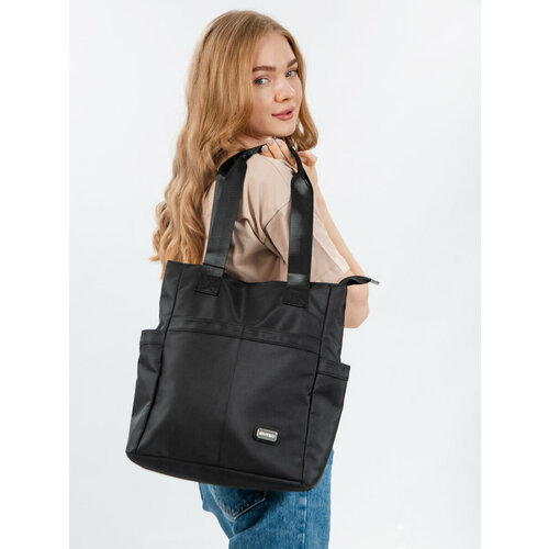 фото Сумка шоппер h001 повседневная, нейлон, вмещает а4, внутренний карман, черный yunyang