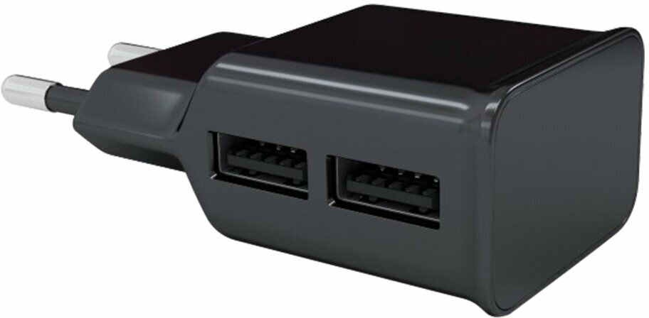Зарядное устройство сетевое (220 В) RED LINE NT-2A, 2 порта USB, выходной ток 2,1 А, черное, УТ000009404, 453427