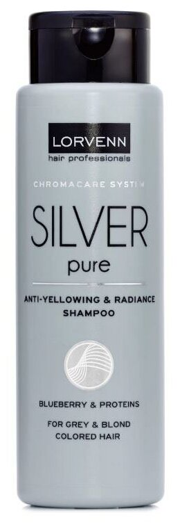 LORVENN шампунь Silver Pure Anti-Yellow & Radiance для для седых, блондинистых, окрашенных и осветленных волос, 300 мл