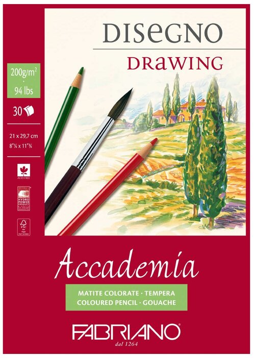 Альбом для рисования Fabriano Accademia Drawing  29.7 х 21 см (A4), 200 г/м², 30 л. белый