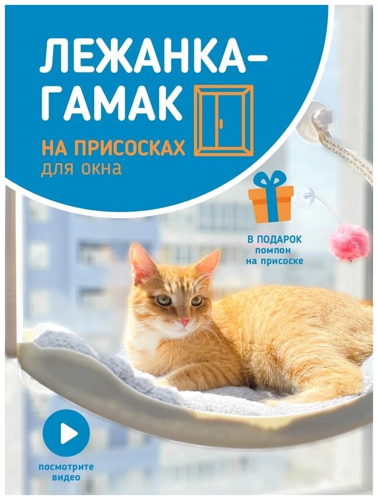 Гамак - лежанка для кошек на окно на присосках - фотография № 1