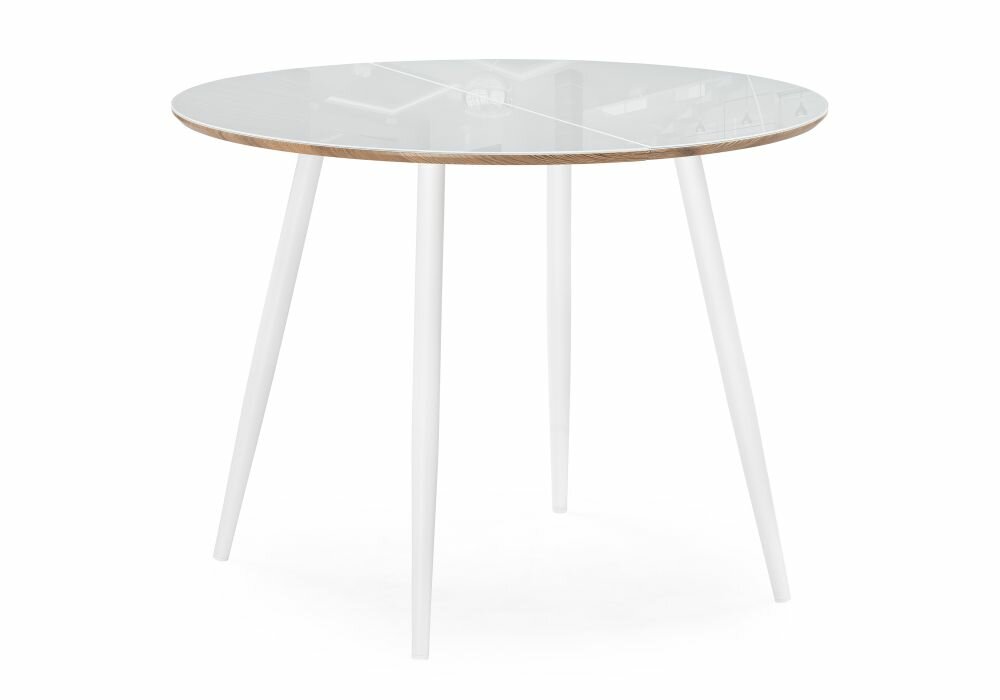 Стеклянный стол Woodville Абилин 100(140)х76 ультра белый/дуб вотан/белый матовый
