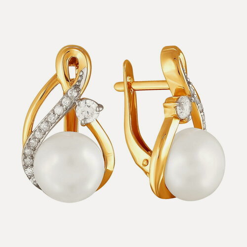 Изображение товара Серьги, золото, 585 проба, жемчуг, фианит