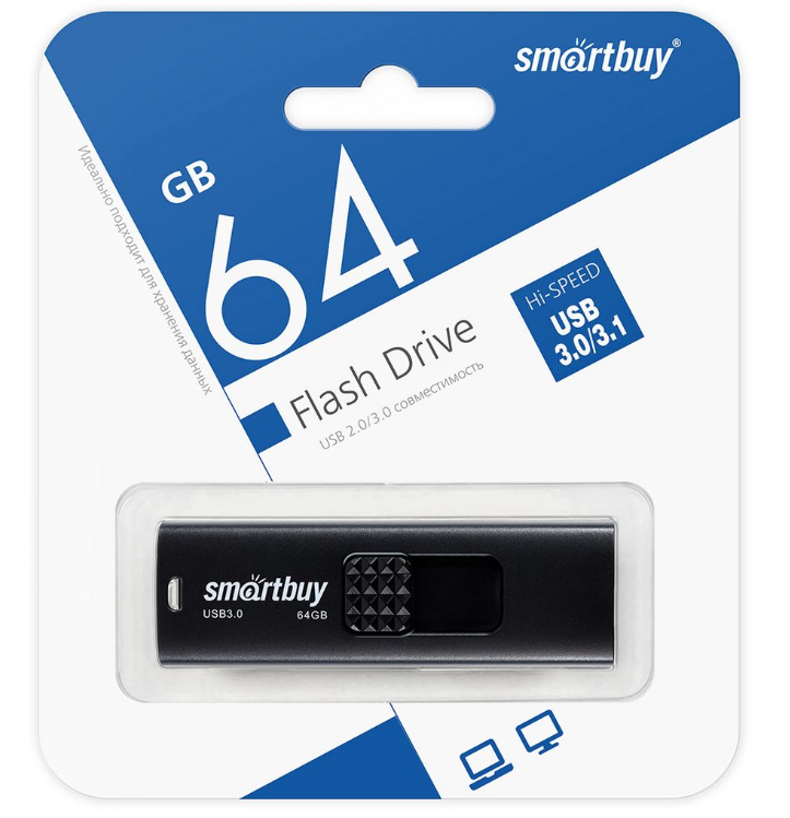 Память Smart Buy "Fashion" 64GB, USB 3.0 Flash Drive, черный