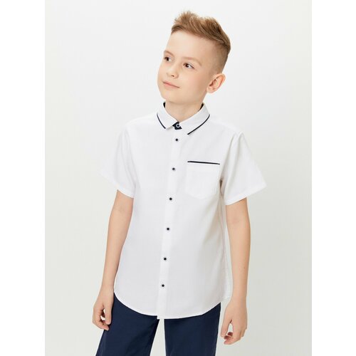 фото Школьная рубашка acoola, прямой силуэт, на пуговицах, короткий рукав, размер 164, белый
