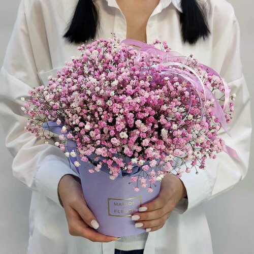 Изображение товара Букет Талисман Флора "Нежность", гипсофилы, 30см, розовые, в шляпной коробке