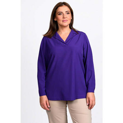 фото Блуза svesta, повседневный стиль, прямой силуэт, длинный рукав, однотонная, размер 64, фиолетовый