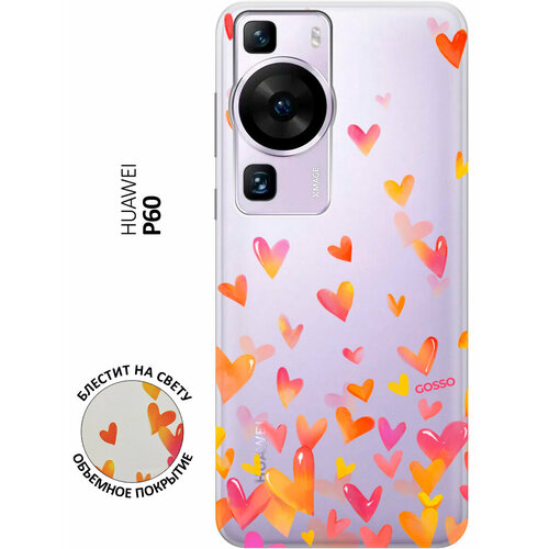 Силиконовый чехол на Huawei P60, Хуавей П60 с 3D принтом Flying Hearts прозрачный силиконовый чехол на huawei p60 хуавей п60 с 3d принтом flying hearts прозрачный