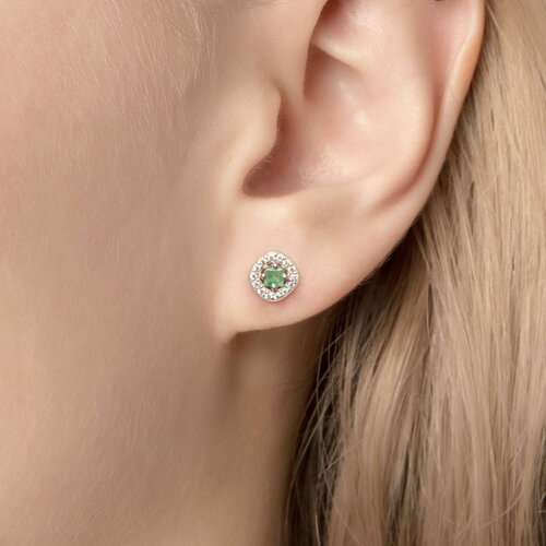 Серьги пусеты CORDE СП347и, серебро, 925 проба, родирование, изумруд, размер/диаметр 7 мм., длина 1.3 см., зеленый